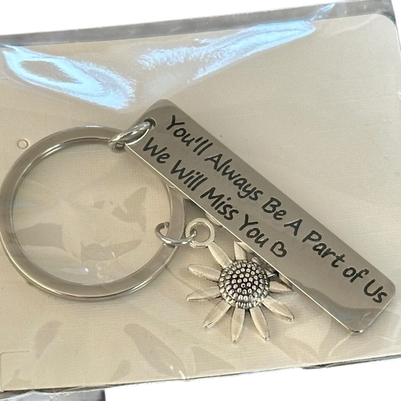 None Accessories - Keychain with Sunflower Charm and Engraved Tag for Someone Leaving